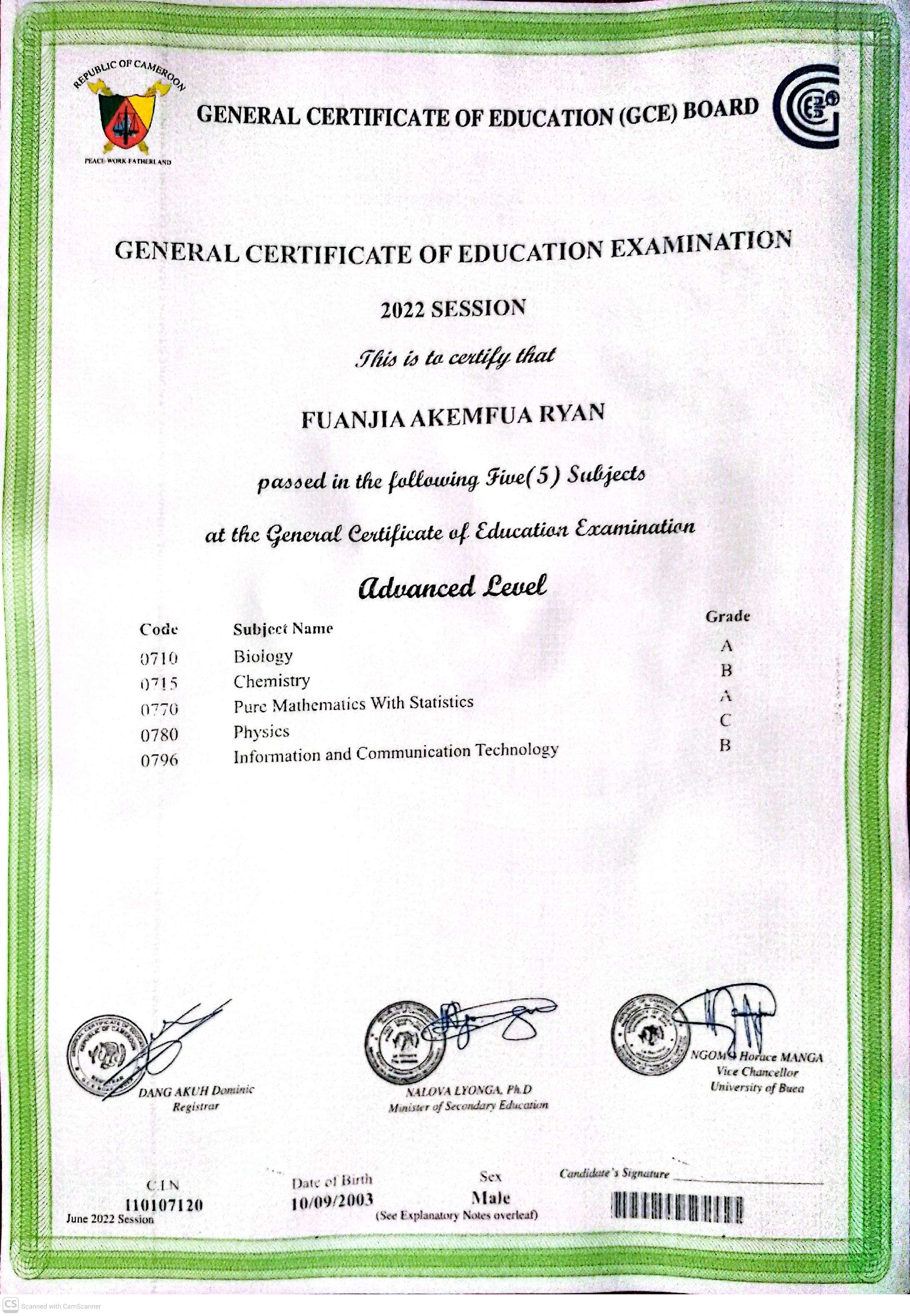 A'Level Certificate