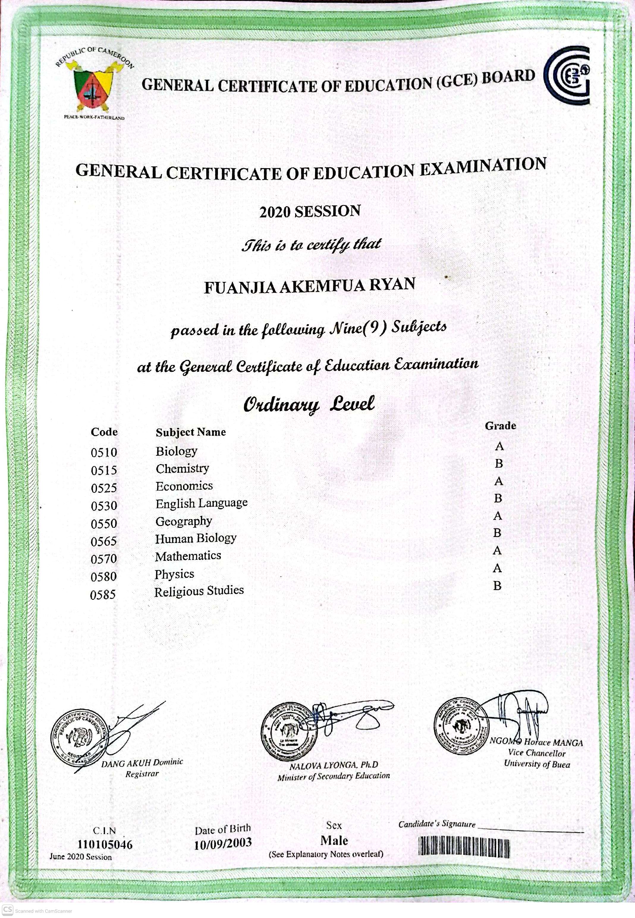 O'Level Certificate
